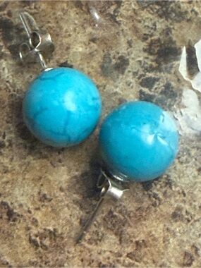 Genuine Turquoise Stud Earrings - Silver Setting